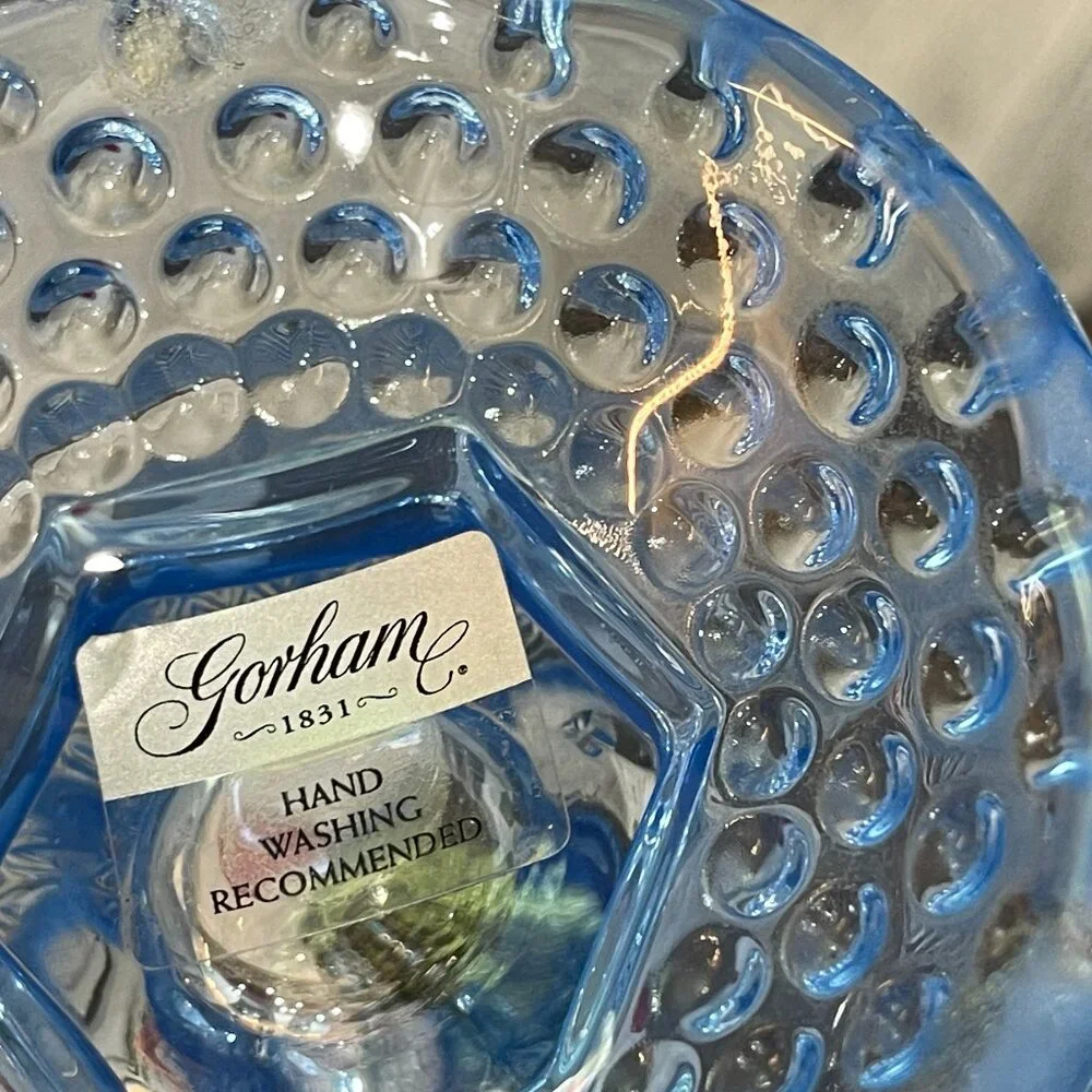 Gorham Crystal Blue Hobnail Egg Shaped Candy Dish - Picture 13 of 16